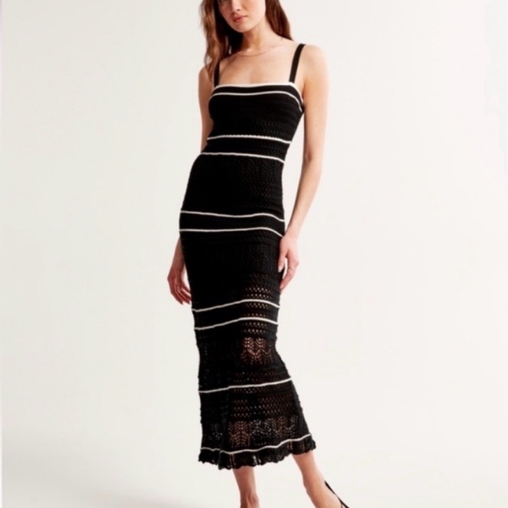 Abercrombie & Fitch Black and White Striped Knit Maxi Dress